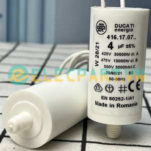 Tụ điện DUCATI CBB60 4uF, 425/475/500VAC Dây cắm có ốc bắt
