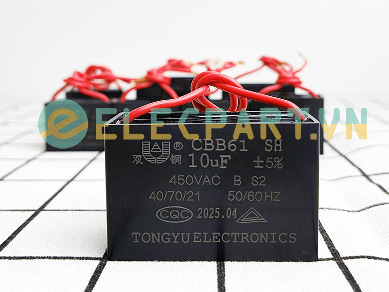 Tụ điện CBB61 10uF, 450VAC Dây cắm