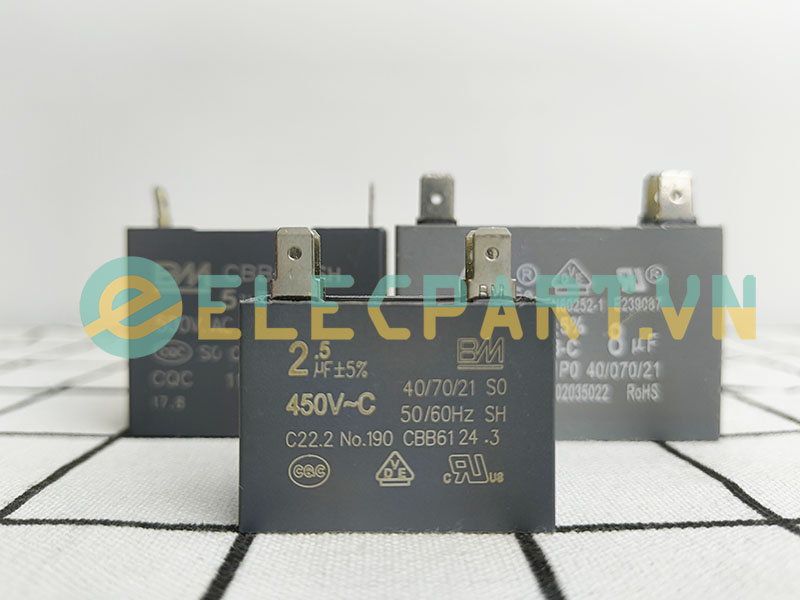 Tụ điện BM CBB61 2.5uF, 450VAC Giắc cắm