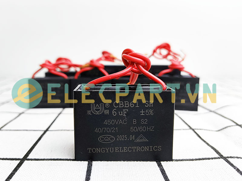 Tụ điện CBB61 6uF, 450VAC Dây cắm
