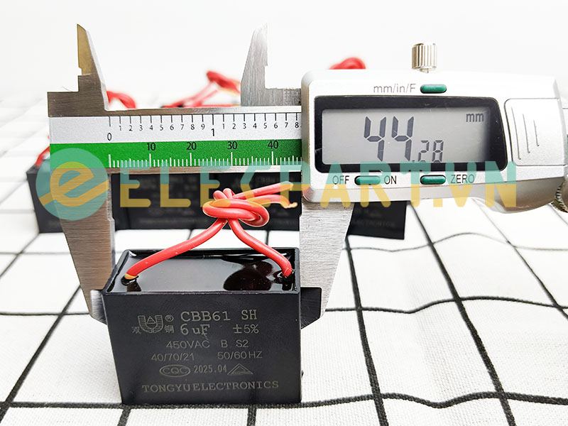 Tụ điện CBB61 6uF, 450VAC Dây cắm