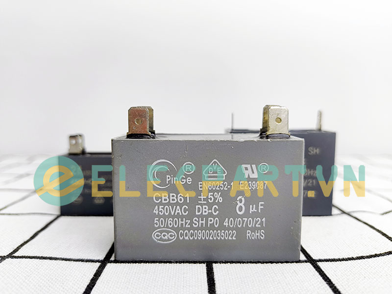 Tụ điện CBB61 8uF, 450VAC Giắc cắm