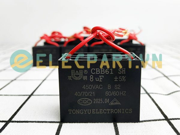 Tụ điện CBB61 8uF, 450VAC Dây cắm