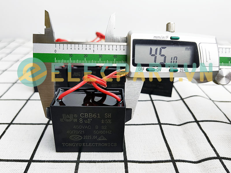 Tụ điện CBB61 8uF, 450VAC Dây cắm