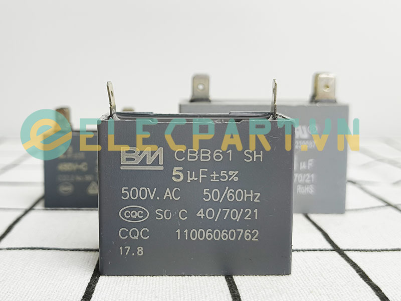 Tụ điện BM CBB61 5uF, 500VAC Giắc cắm