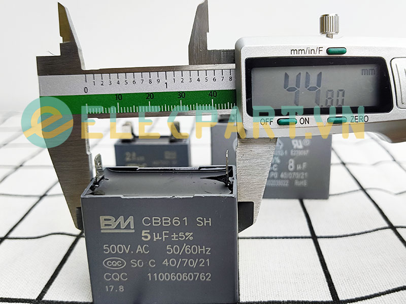 Tụ điện BM CBB61 5uF, 500VAC Giắc cắm
