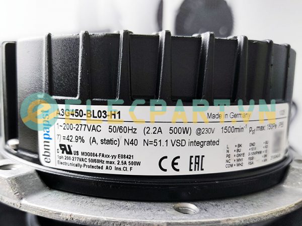 Quạt EC EBMPAPST A3G450-BL03-H1, 230VAC, 450mm