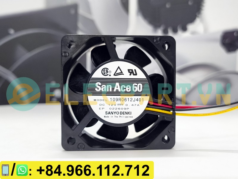 Quạt biến tần SANYO DENKI 109R0612J401, 12VDC, 60x60x25mm