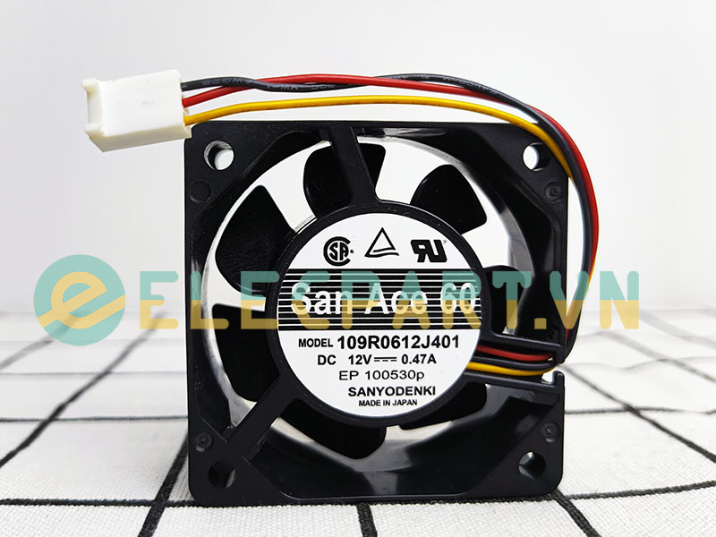 Quạt biến tần SANYO DENKI 109R0612J401, 12VDC, 60x60x25mm