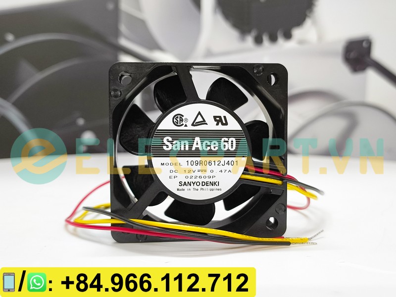 Quạt biến tần SANYO DENKI 109R0612J401, 12VDC, 60x60x25mm