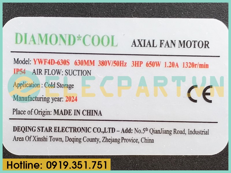 Quạt dàn lạnh DIAMOND COOL YWF4D-630S, 380VAC, 630mm