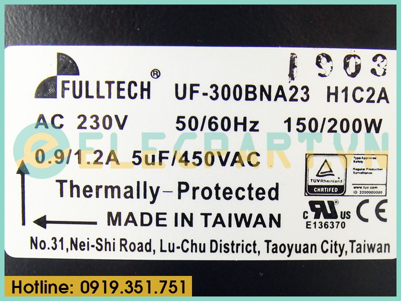 Quạt tủ điện FULLTECH UF-300BNA23H1C2A, 230VAC, 398x98mm