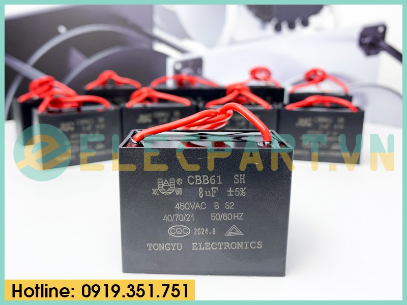 Tụ điện CBB61 8uF, 450VAC Dây cắm