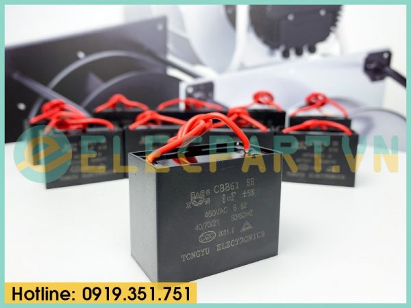 Tụ điện CBB61 8uF, 450VAC Dây cắm