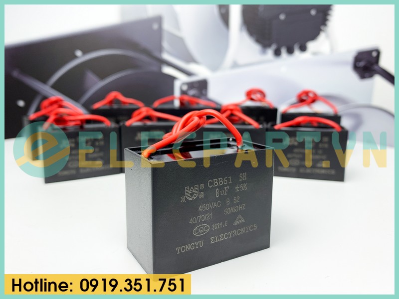 Tụ điện CBB61 8uF, 450VAC Dây cắm