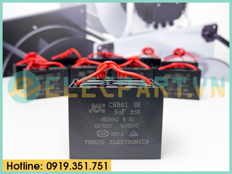 Tụ điện CBB61 9uF, 450VAC Dây cắm