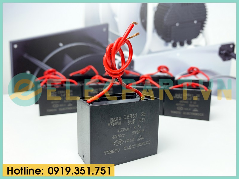Tụ điện CBB61 9uF, 450VAC Dây cắm