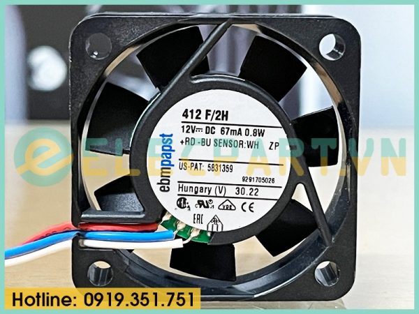 Quạt tản nhiệt EBMPAPST 412F/2H, 12VDC, 40x40x10mm
