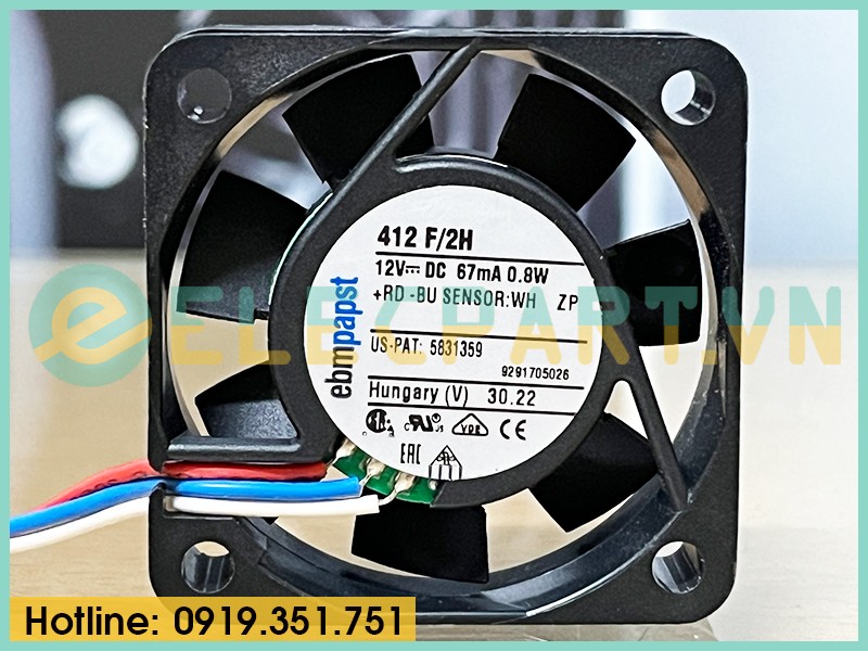 Quạt tản nhiệt EBMPAPST 412F/2H, 12VDC, 40x40x10mm