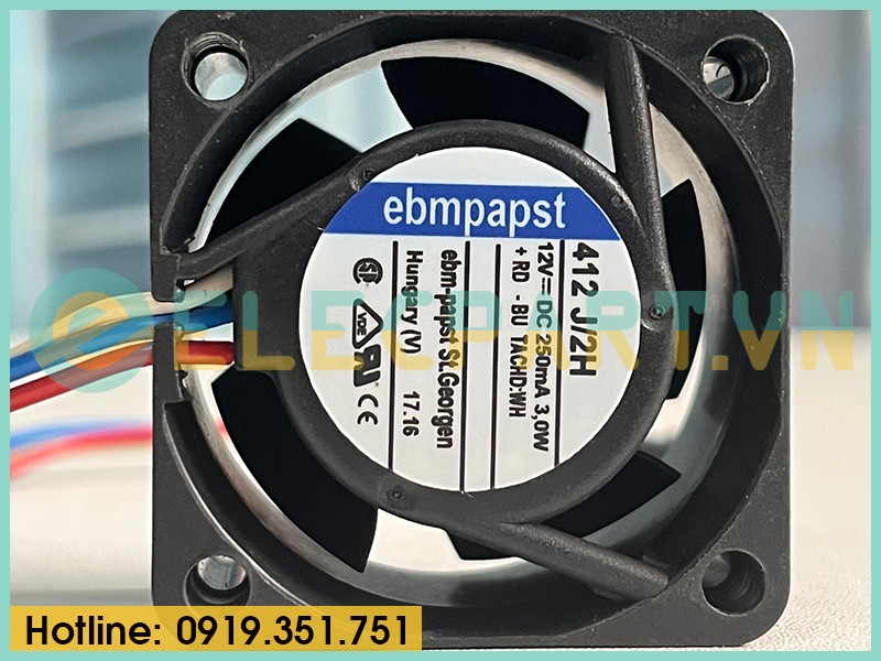 Quạt tản nhiệt EBMPAPST 412J/2H, 12VDC, 40x40x25mm