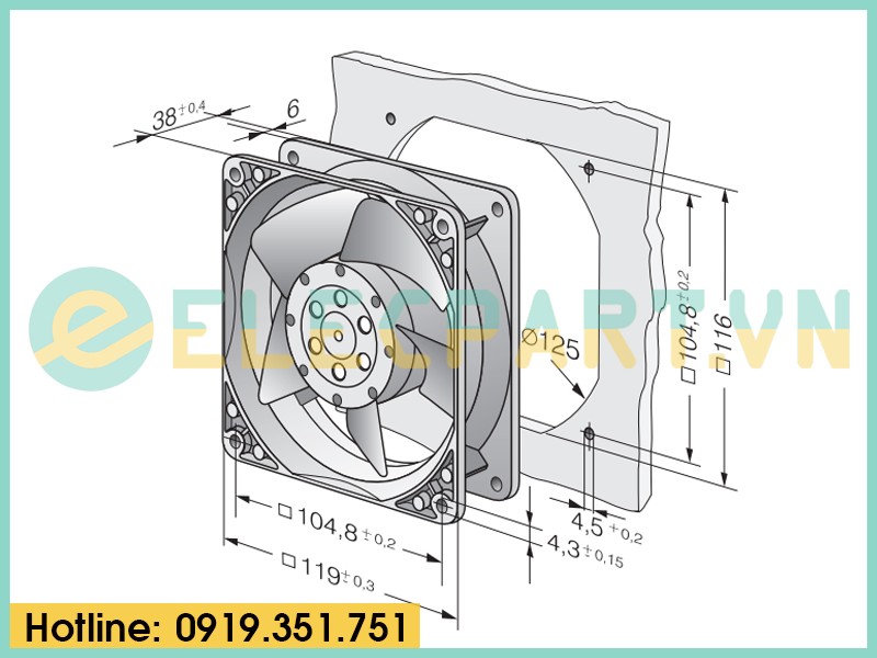 Quạt tản nhiệt EBMPAPST 4580N, 230VAC, 120x120x38mm