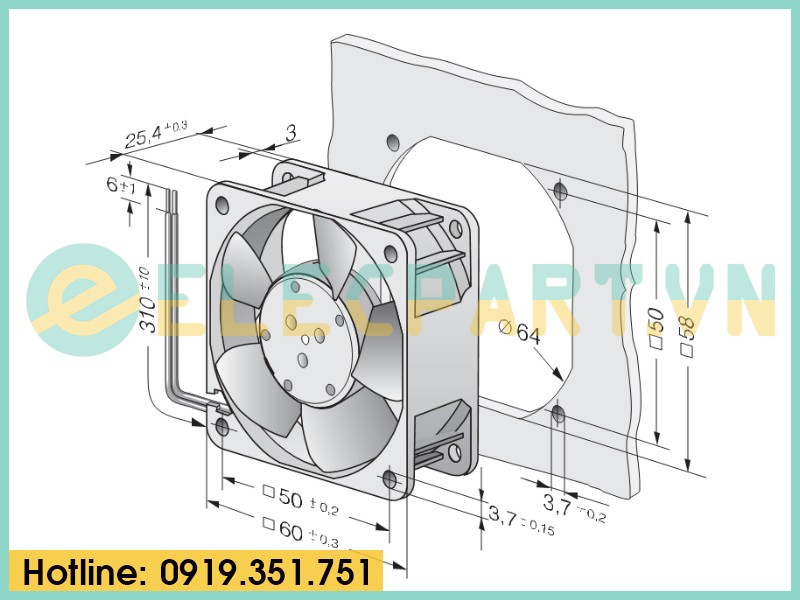 Quạt tản nhiệt EBMPAPST 612NGME, 12VDC, 60x60x25mm