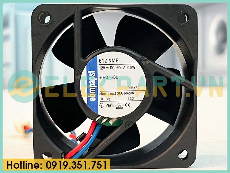 Quạt tản nhiệt EBMPAPST 612NME, 12VDC, 60x60x25mm