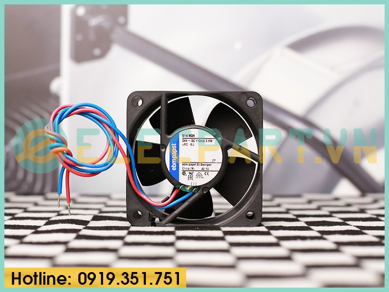Quạt tản nhiệt EBMPAPST 614NGH, 24VDC, 60x60x25mm