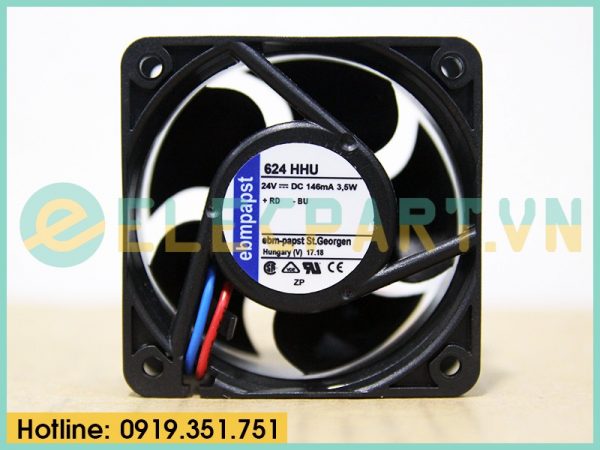 Quạt tản nhiệt EBMPAPST 624HHU, 24VDC, 60x60x25mm