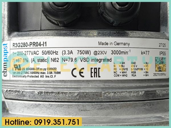 Quạt ly tâm EC FAN EBMPAPST R3G280-PR04-I1, 230VAC, 280mm