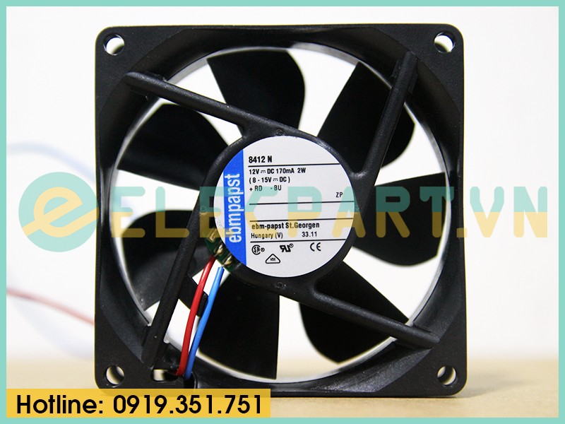 Quạt tản nhiệt EBMPAPST 8412N, 12VDC, 80x80x25mm