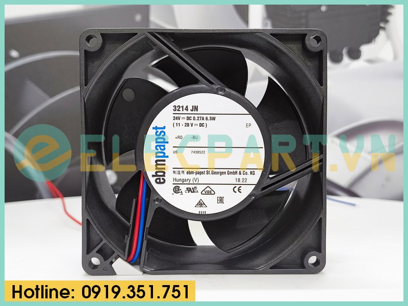 Quạt tản nhiệt EBMPAPST 3214JN, 24VDC, 92x92x38mm