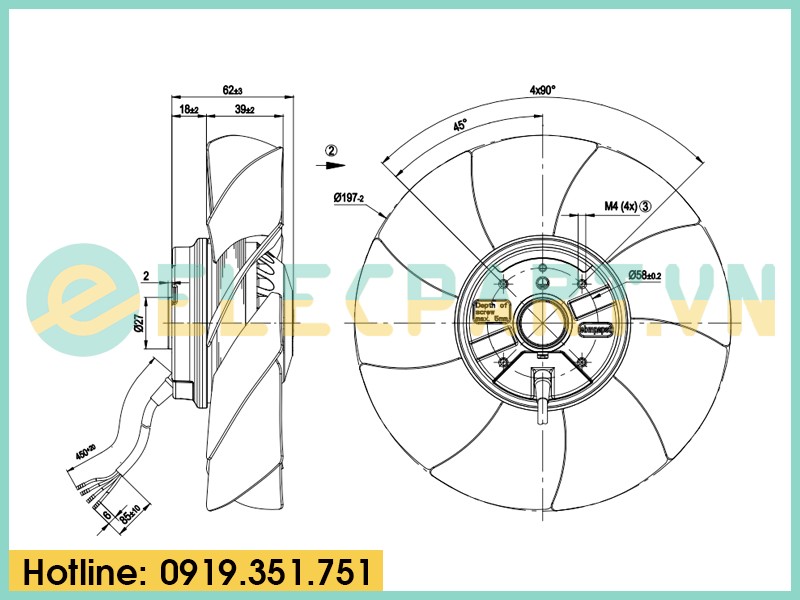 Quạt EBMPAPST A2E200-AI38-01, 230VAC, 200mm