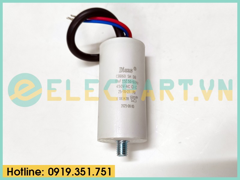 Tụ điện Dianz CBB60 10uF, 450VAC Dây cắm có ốc bắt