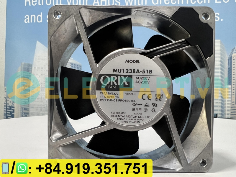 Quạt hút tủ điện ORIX MU1238A-51B, 230VAC, 120x120x38mm
