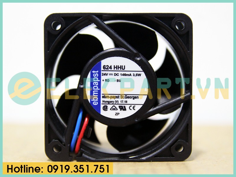 Quạt tản nhiệt EBMPAPST 624HHU, 24VDC, 60x60x25mm