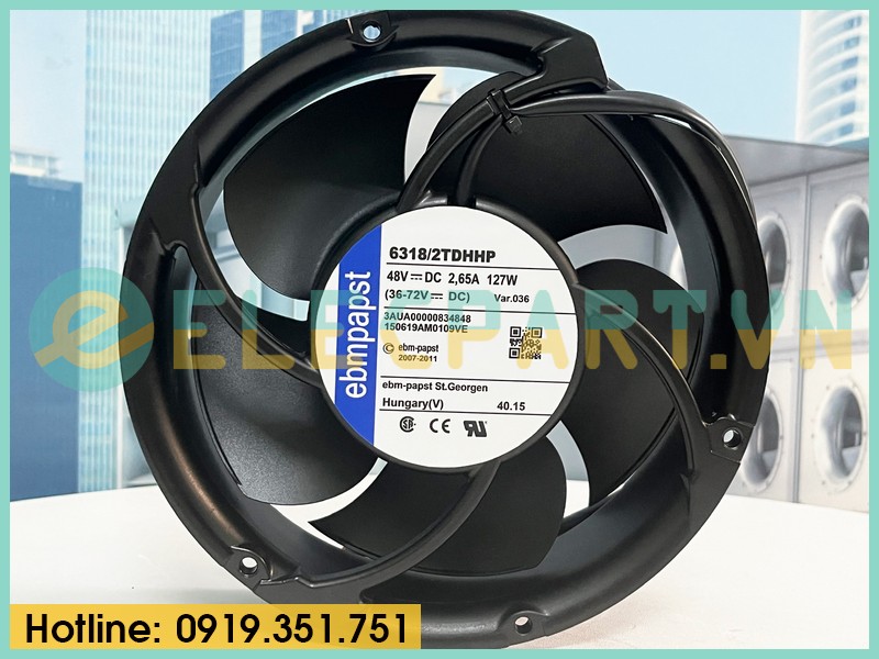 Quạt tản nhiệt DC EBMPAPST 6318/2TDHHP, 48VDC, 172x51mm