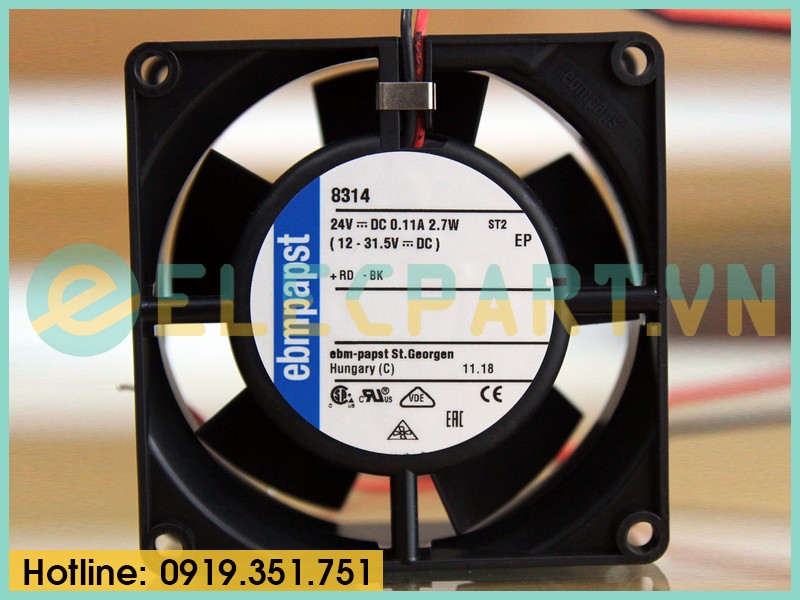 Quạt tản nhiệt EBMPAPST 8314, 24VDC, 80x80x32mm