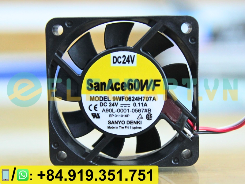Quạt biến tần chống nước SANYO DENKI 9WF0624H707A, 24VDC, 60x60x15mm