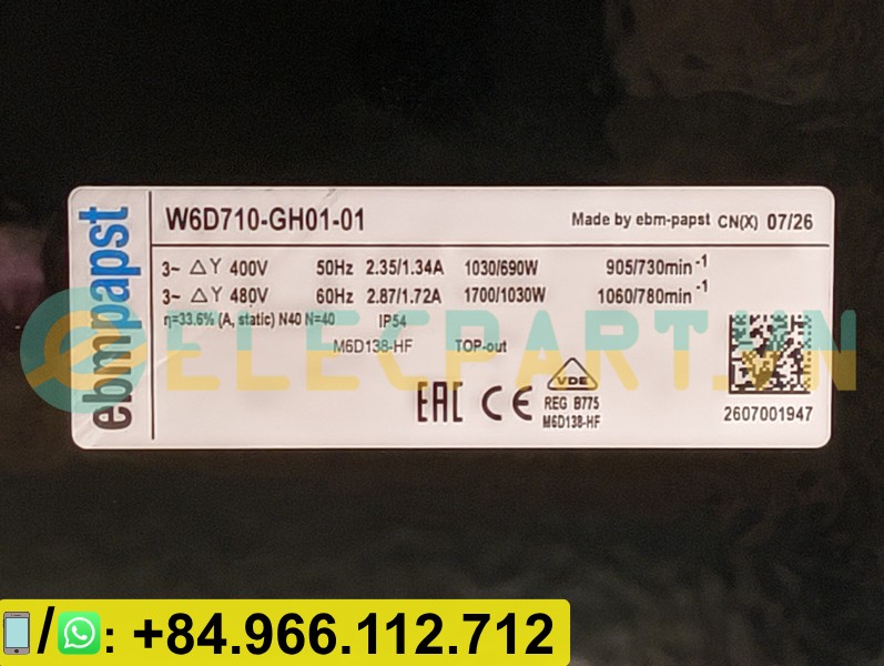 Quạt dàn lạnh EBMPAPST W6D710-GH01-01, 400~480VAC, 710mm