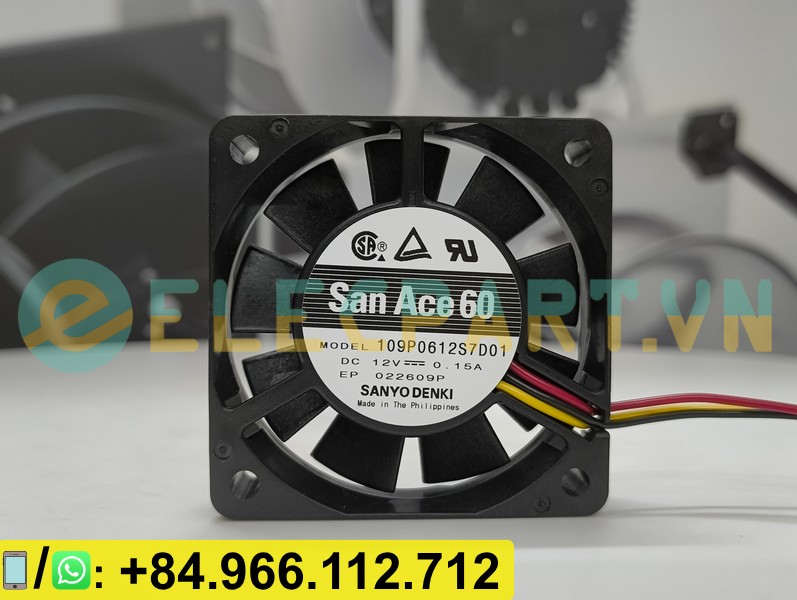 Quạt biến tần SANYO DENKI 109P0612S7D01, 12VDC, 60x60x15mm