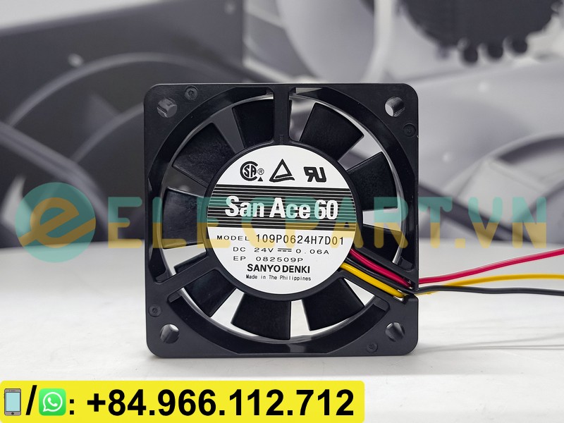 Quạt tản nhiệt SANYO DENKI 109P0624H7D01, 24VDC, 60x60x15mm