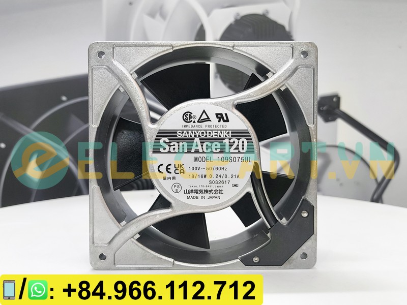 Quạt tản nhiệt SANYO DENKI 109S075UL, 100VAC, 120x120x38mm