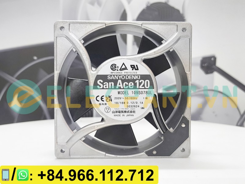 Quạt tản nhiệt SANYO DENKI 109S078UL, 200VAC, 120x120x38mm