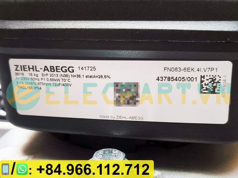 Quạt dàn ngưng ZIEHL-ABEGG FN063-6EK.4I.V7P1, 230VAC, 630mm