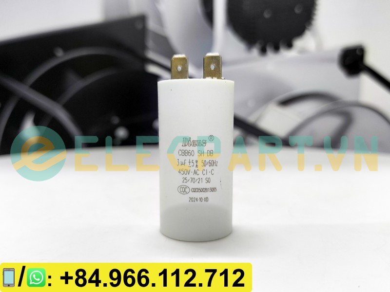 Tụ điện Dianz CBB60 3uF, 450VAC Giắc cắm