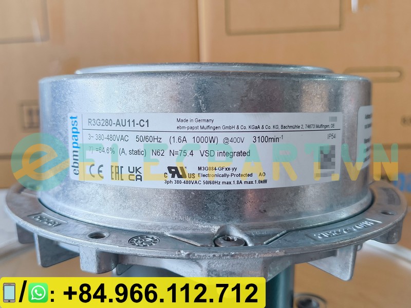 Quạt cho FFU EBMPAPST R3G280-AU11-C1, 3 Pha, 380~480VAC, 1000Pa, 3935m³/h