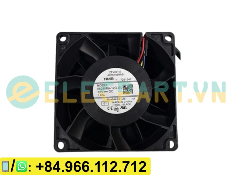 Quạt tản nhiệt NMB 08038RA-12Q-GU, 12VDC, 80x80x38mm