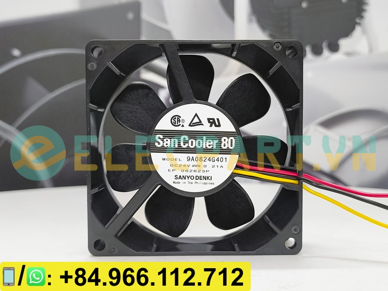 Quạt tản nhiệt SANYO DENKI 9A0824G401, 24VDC, 80x80x25mm
