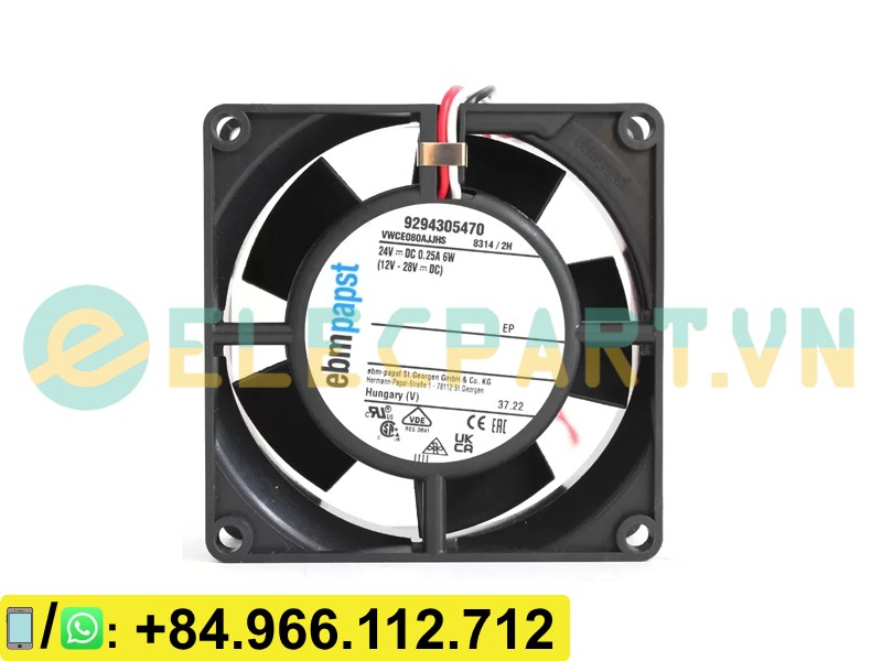 Quạt tản nhiệt EBMPAPST 8314/2H, 24VDC, 80x80x32mm